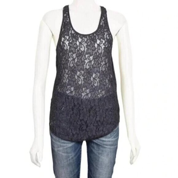 Aritzia Wilfred Madeline Grey Sheer Lace Floral Racerback Tank‎ Top Size XS - Picture 2 of 6